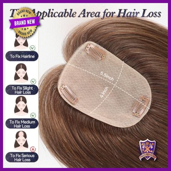 Human Hair Topper with Bangs 12 Inch Silk Base Clip-In Hairpiece